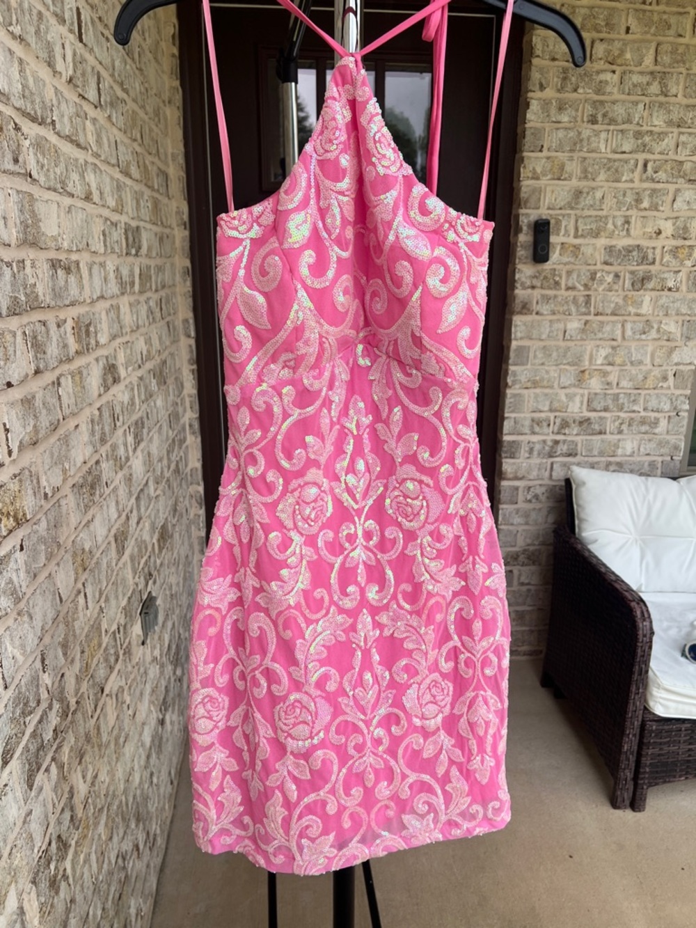 Windsor Pink Sequin Halter Prom Homecoming Dress Dance Size Small